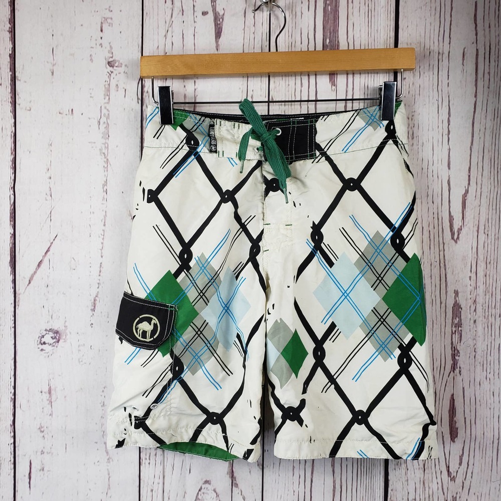 Red Camel Board Shorts Swim Boys Size 12 Checkered White